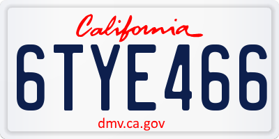 CA license plate 6TYE466