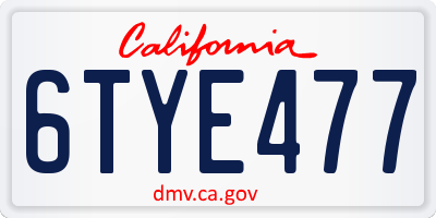 CA license plate 6TYE477