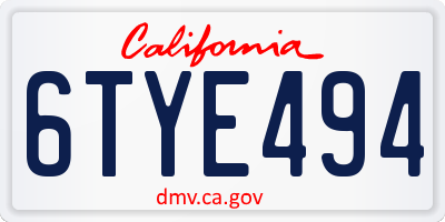 CA license plate 6TYE494