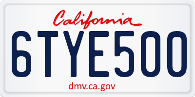 CA license plate 6TYE500