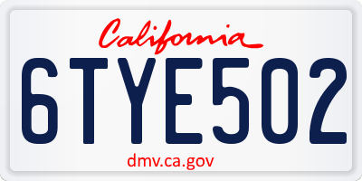 CA license plate 6TYE502