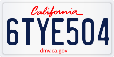 CA license plate 6TYE504