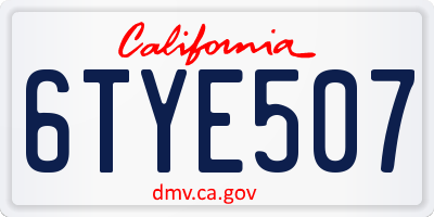 CA license plate 6TYE507