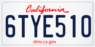 CA license plate 6TYE510