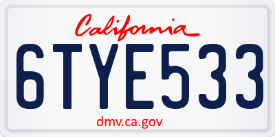 CA license plate 6TYE533