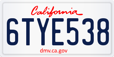 CA license plate 6TYE538