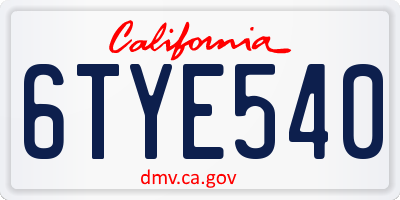 CA license plate 6TYE540