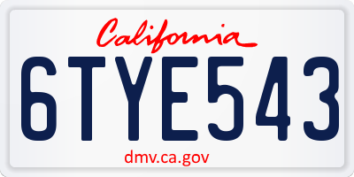 CA license plate 6TYE543