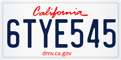 CA license plate 6TYE545