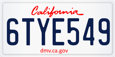 CA license plate 6TYE549