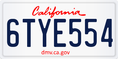 CA license plate 6TYE554
