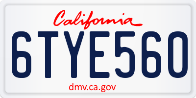 CA license plate 6TYE560