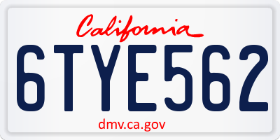 CA license plate 6TYE562