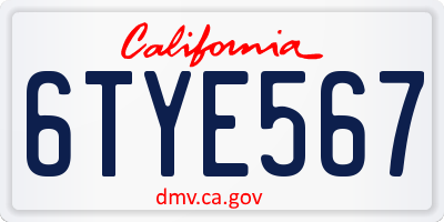 CA license plate 6TYE567