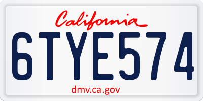 CA license plate 6TYE574