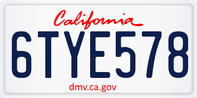 CA license plate 6TYE578