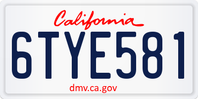 CA license plate 6TYE581