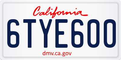 CA license plate 6TYE600
