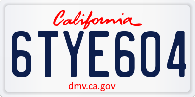 CA license plate 6TYE604