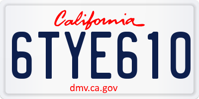 CA license plate 6TYE610