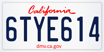 CA license plate 6TYE614