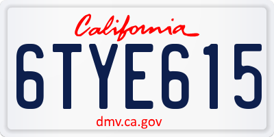 CA license plate 6TYE615