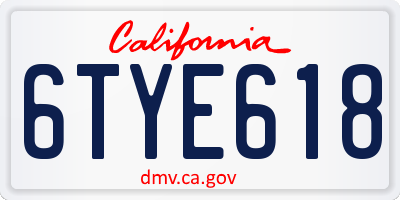CA license plate 6TYE618