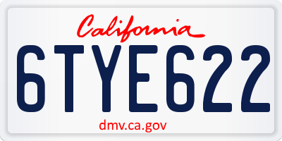 CA license plate 6TYE622