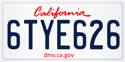 CA license plate 6TYE626