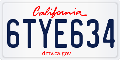 CA license plate 6TYE634