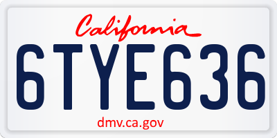 CA license plate 6TYE636