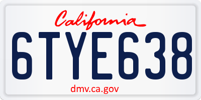 CA license plate 6TYE638