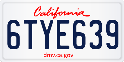 CA license plate 6TYE639