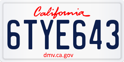 CA license plate 6TYE643