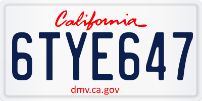 CA license plate 6TYE647