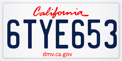 CA license plate 6TYE653