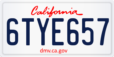 CA license plate 6TYE657