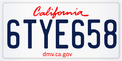 CA license plate 6TYE658