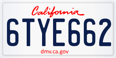 CA license plate 6TYE662