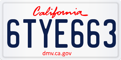CA license plate 6TYE663