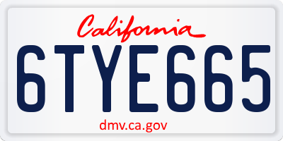 CA license plate 6TYE665