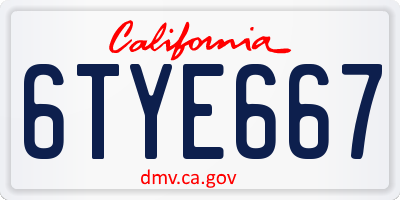 CA license plate 6TYE667