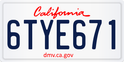 CA license plate 6TYE671