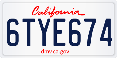 CA license plate 6TYE674