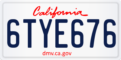 CA license plate 6TYE676