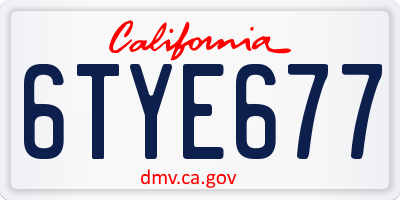 CA license plate 6TYE677