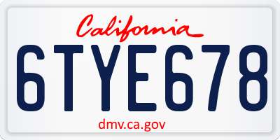 CA license plate 6TYE678