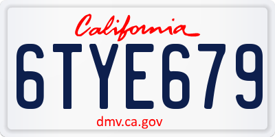 CA license plate 6TYE679