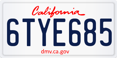 CA license plate 6TYE685
