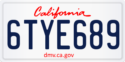 CA license plate 6TYE689